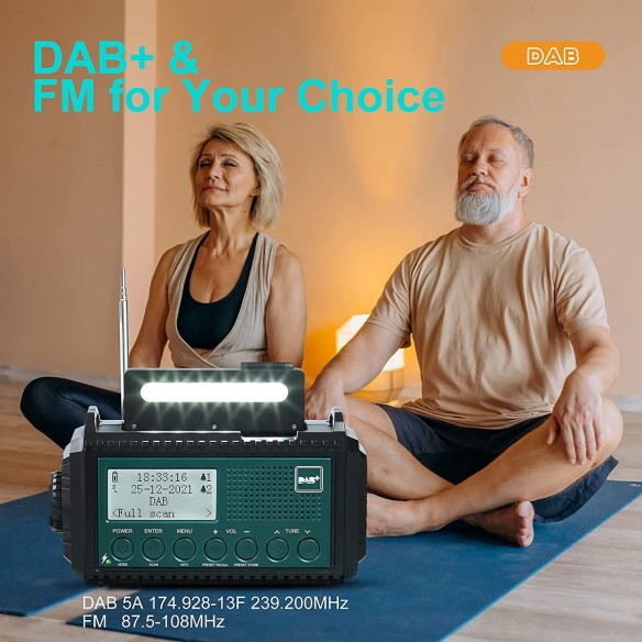 Kurbelradio-DABUKW-mit-5000mAh-Akku-Wiederaufladbare-Tragbare-Solar-Radio-mit-Taschenlampe-Leselicht-DABFM-Dynamo-Baustellenradi