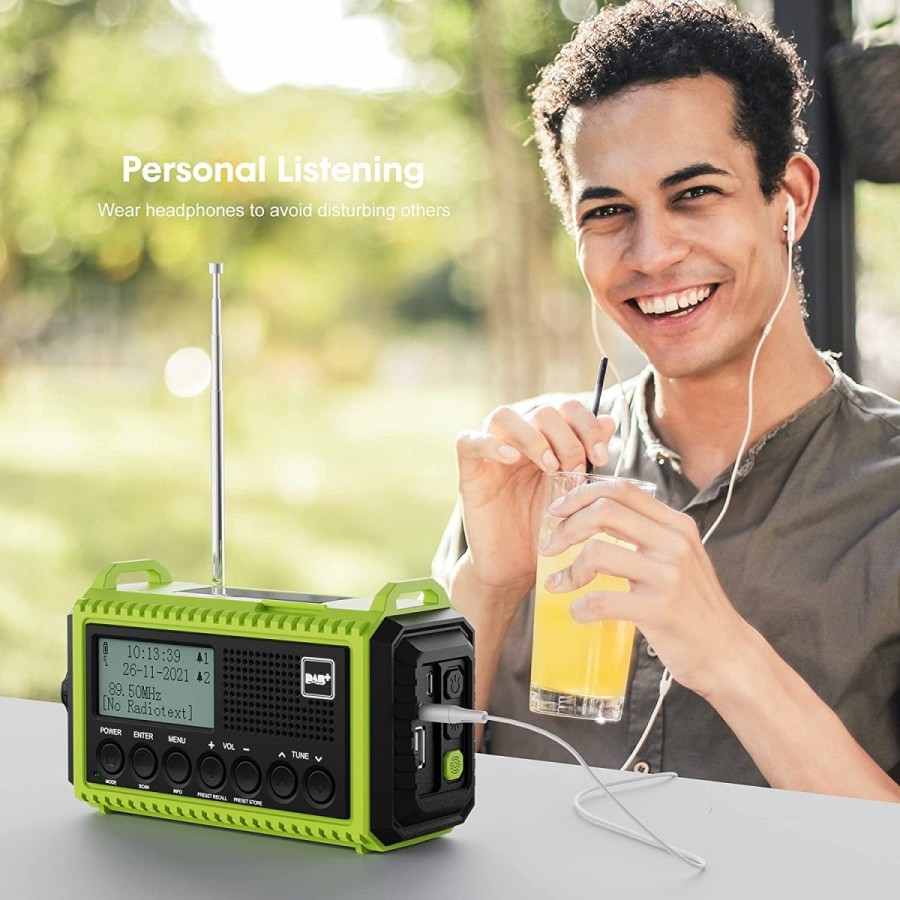 Kurbelradio-DABUKW-mit-5000mAh-Akku-Wiederaufladbare-Tragbare-Solar-Radio-mit-Taschenlampe-Leselicht-DABFM-Dynamo-Baustellenradi