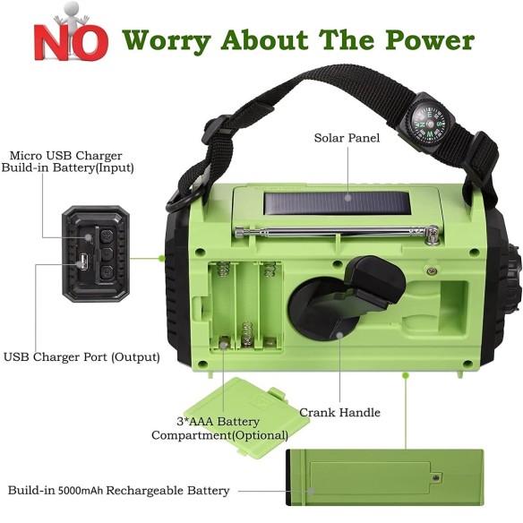 Dynamo-Kurbel-Radio-Katastrophenfall-bei-Stromausfall-Solar-Aufladung-5000mAh-Powerbank-gruen-3