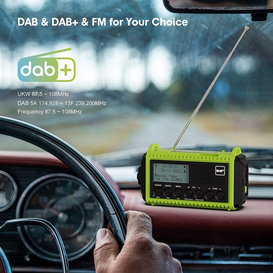 Kurbelradio-DABUKW-mit-5000mAh-Akku-Wiederaufladbare-Tragbare-Solar-Radio-mit-Taschenlampe-Leselicht-DABFM-Dynamo-Baustellenradi
