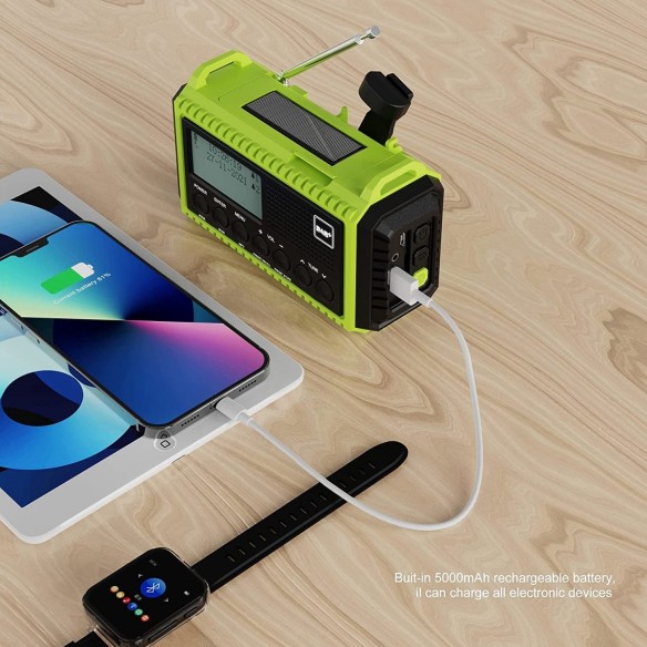 Kurbelradio-DABUKW-mit-5000mAh-Akku-Wiederaufladbare-Tragbare-Solar-Radio-mit-Taschenlampe-Leselicht-DABFM-Dynamo-Baustellenradi