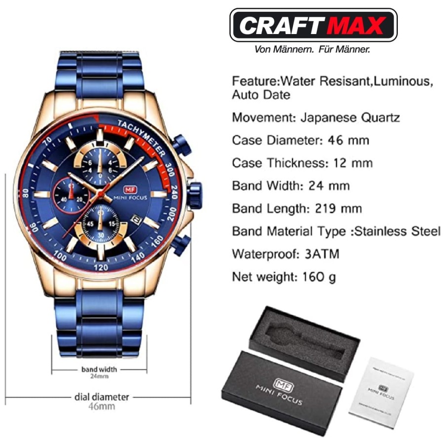 CRAFTMAX-beste-Herrenuhr-blau-gold