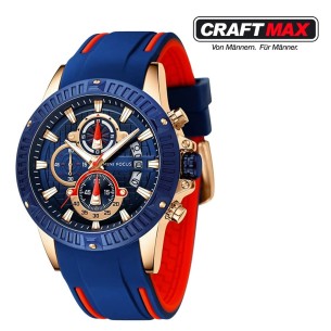 CRAFTMAX-Herren-Chronograph-blau-rot-gold-Silikonarmband