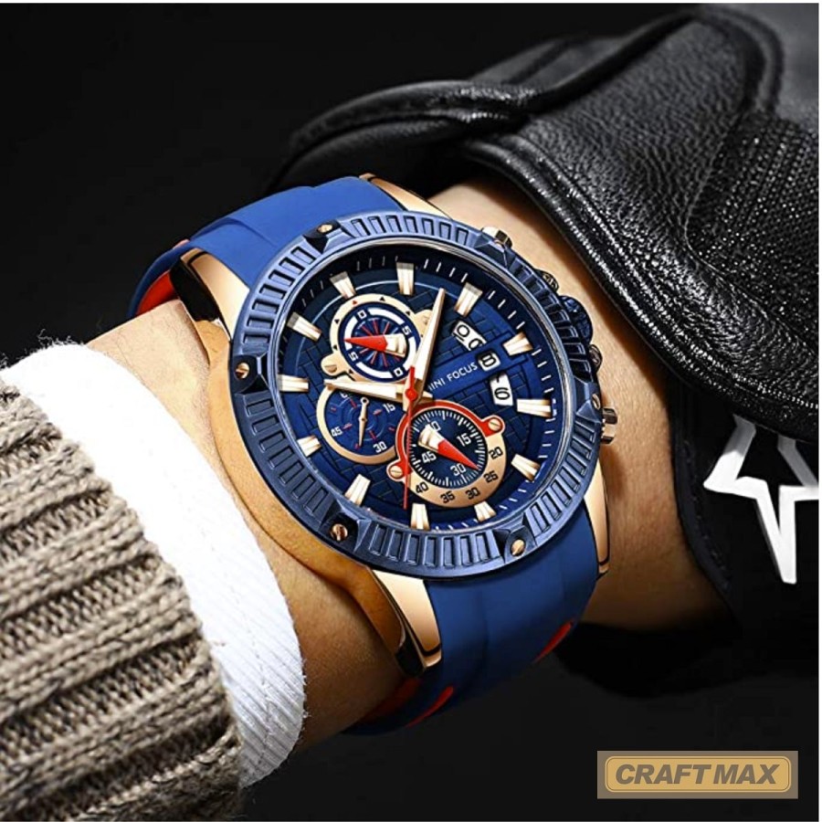 CRAFTMAX-Herren-Chronograph-blau-rot-gold-Gummiarmband