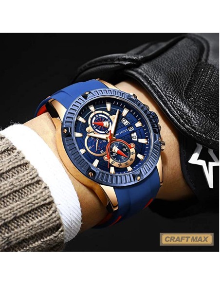 CRAFTMAX-Herren-Chronograph-blau-rot-gold-Gummiarmband