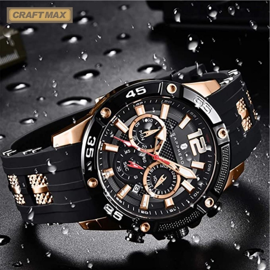 CRAFTMAX-sapphero-Herren-Taucheruhr-Gummiband-wasserdicht