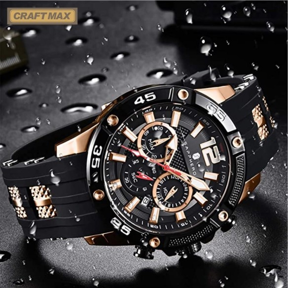 CRAFTMAX-sapphero-Herren-Taucheruhr-Gummiband-wasserdicht