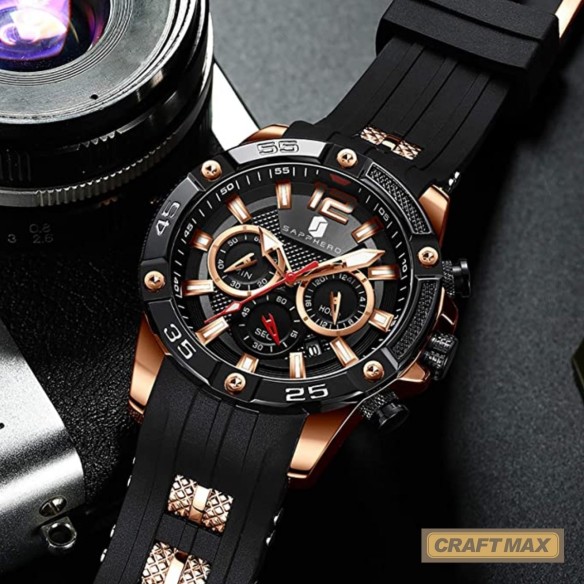 CRAFTMAX-sapphero-Herren-Chronograph-Gummiband-wasserdicht