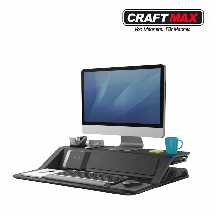 CRAFTMAX®-Monitorstaender-hoehenverstellbar-USB-Anschluesse-Handy-Auflage-Ladegeraet-im-Sitzen-oder-Stehen-3