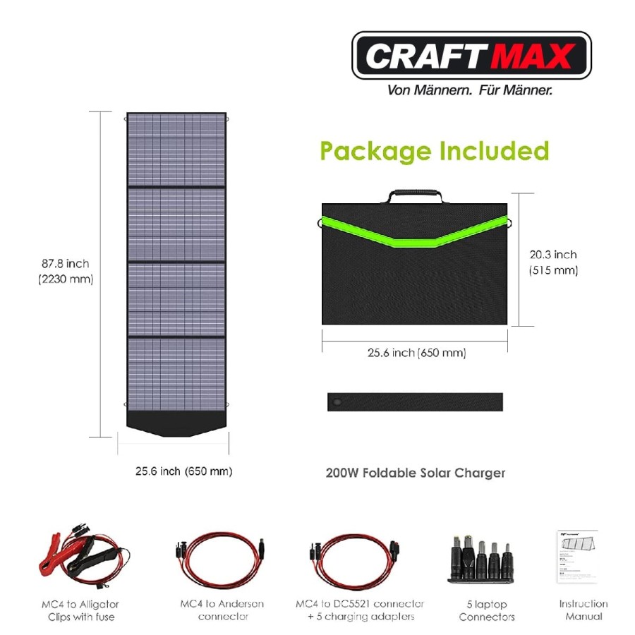 CRAFTMAX-mobiles-faltbares-Solar-Panel-200W-Ladegeraet-fuer-Solargeneratoren-Powerstation-Laptop-Handy-6