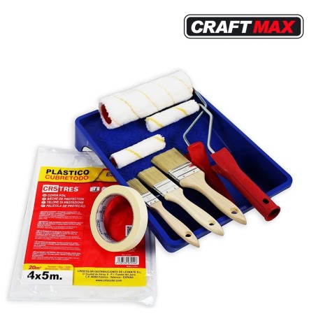 CRAFTMAX-Maler-Set-Flachpinsel-Abdeckfolie-Farbwanne