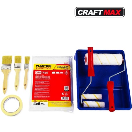 CRAFTMAX-Renovierungs-Set-Flachpinsel-Abdeckfolie-Farbwanne
