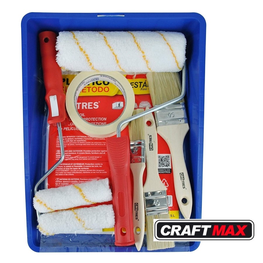 CRAFTMAX-all-in-one-Set-Flachpinsel-Abdeckfolie-Farbwanne