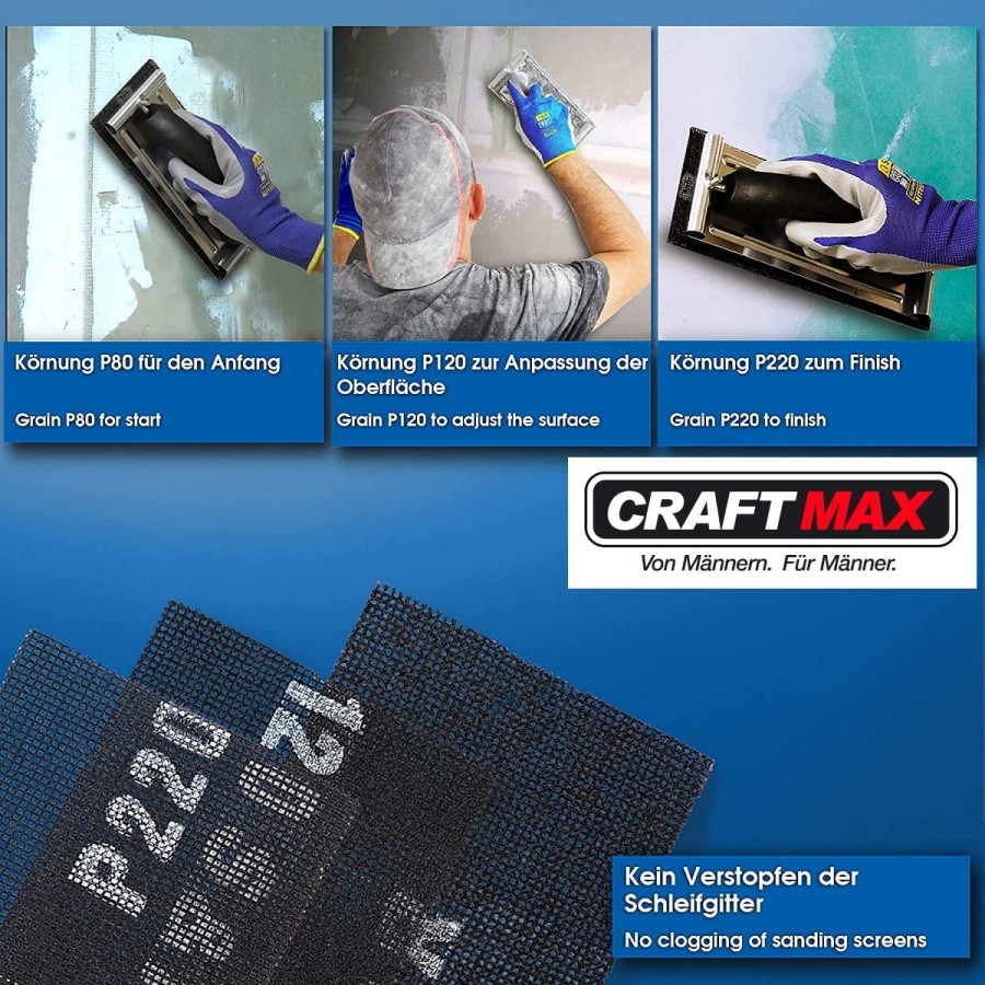 CRAFTMAX-Trockenbau-Handschleifer-Schleifgitter-Farbreste-entfernen
