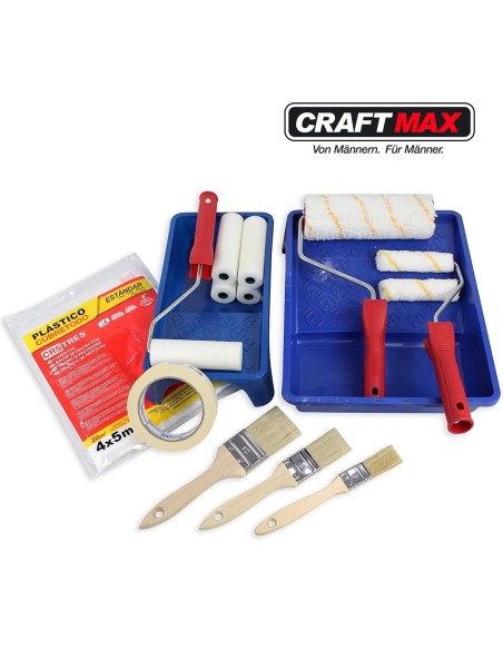 CRAFTMAX-grosses-Maler-Set-Flachpinsel-Abdeckfolie-2-Farbwannen
