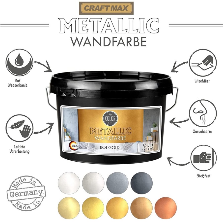 CRAFTMAX-Wandfarbe-rot-Gold-Metallic-Effekt-2.5L