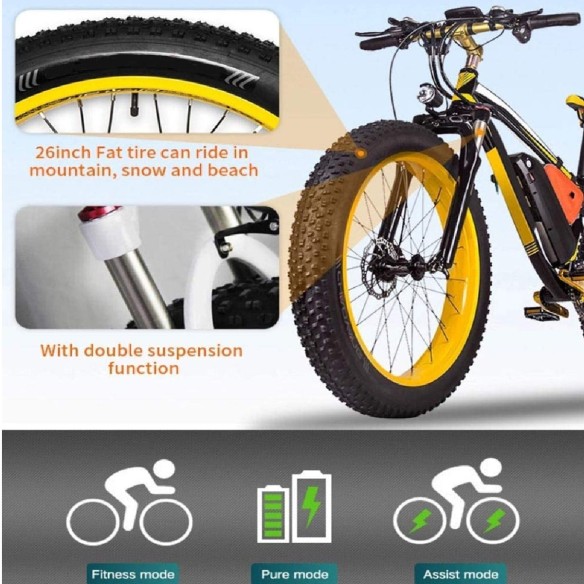 CRAFTMAX-fatboy-Elektrofahrrad-26-E-Bike-mit-48V-16Ah-1000W-Lithium-AKKU-Shimano-21-Gang-gruen-schwarz