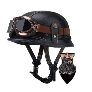 CRAFTMAX-dirty-Leder-Retro-Motorrad-Halbhelm-Schnellverschluss-coole-Brille-black-brown-1