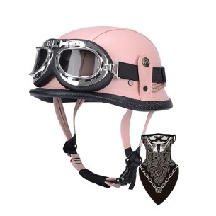 CRAFTMAX-dirty-Leder-Retro-Motorrad-Halbhelm-Schnellverschluss-coole-Brille-pink