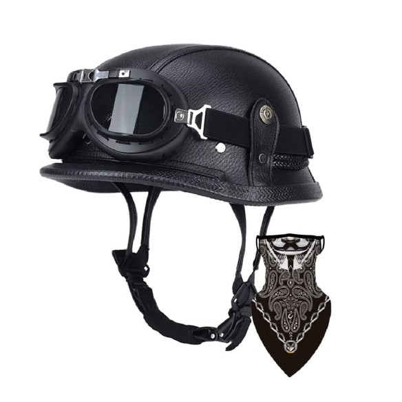 CRAFTMAX-dirty-Leder-Retro-Motorrad-Halbhelm-Schnellverschluss-coole-Brille-black-thunder