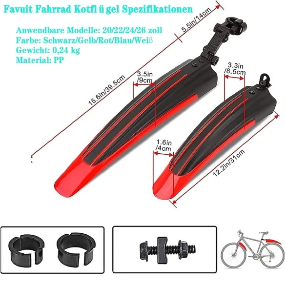 CRAFTMAX-nodirty-Schutzblech-Set-fFahrrad-Fat-Bike-Mountainbike-20-26-Zoll-rot-8