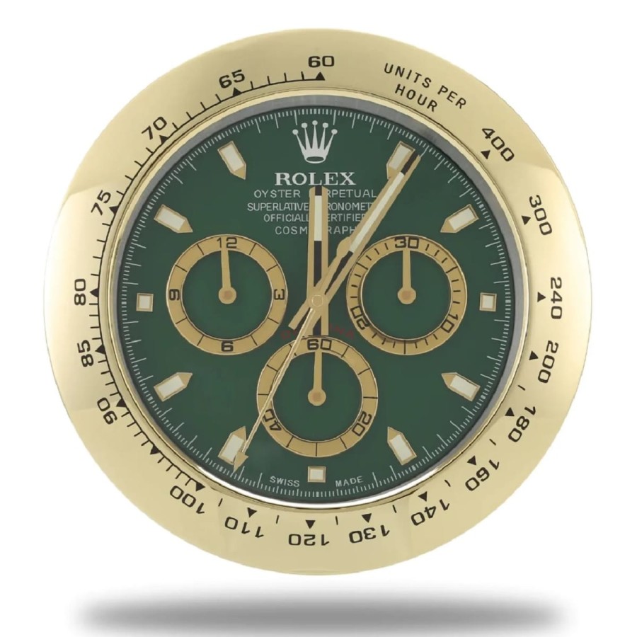 ROLEX-Daytona-Haendler-Wanduhr-gold-gruen-1