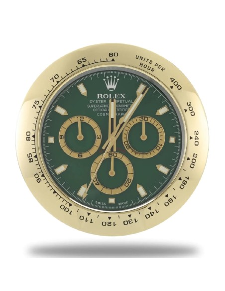 ROLEX-Daytona-Haendler-Wanduhr-gold-gruen-1