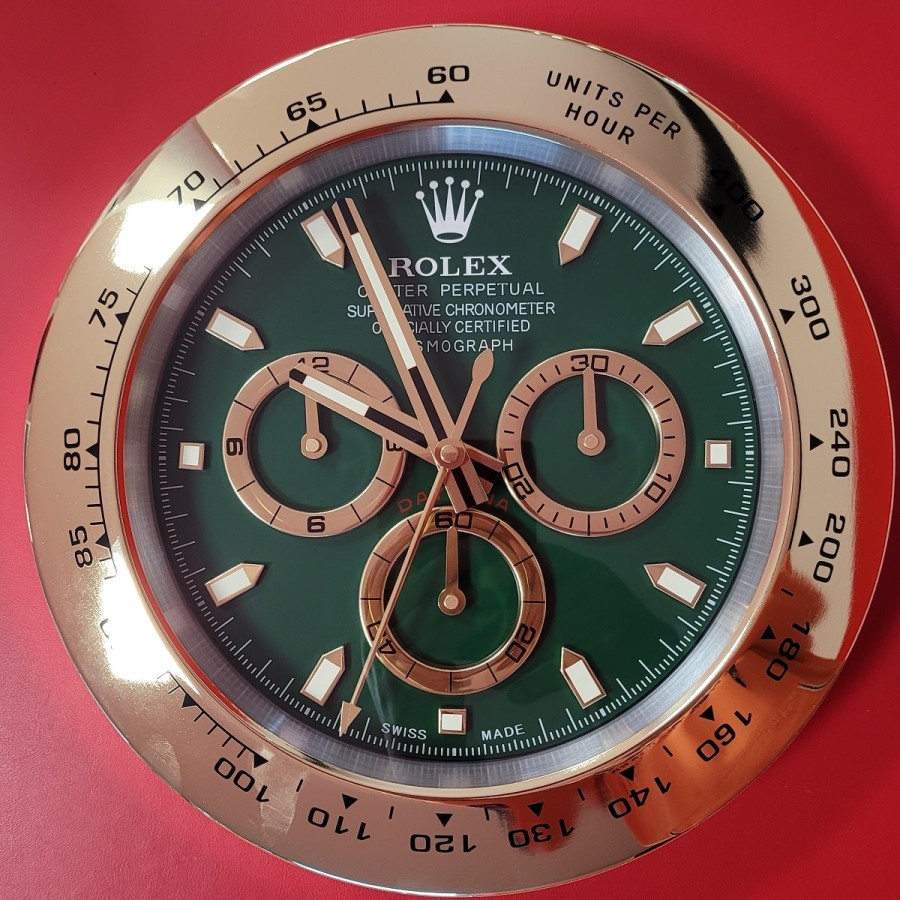 ROLEX-Daytona-Haendler-Wanduhr-gold-gruen-9
