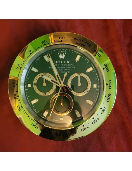 ROLEX-Daytona-Haendler-Wanduhr-gold-gruen-2