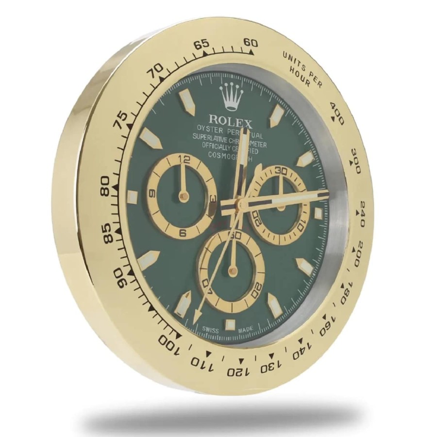 ROLEX-Daytona-Haendler-Wanduhr-gold-gruen-8