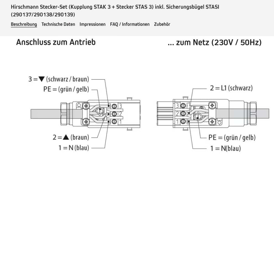 Hirschmann-4-polig-220V-Stecker-Kupplung-Anschluss
