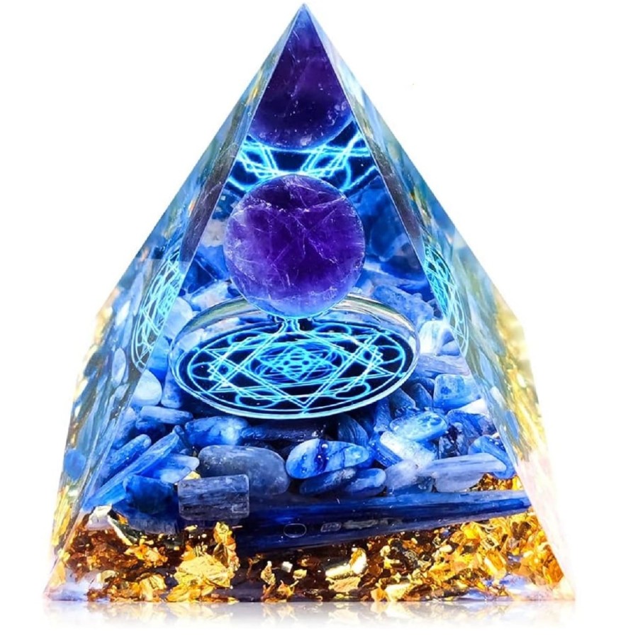 Orgon-Pyramide-blauer-Kristallkugel-Blattgold-Edelsteinen-Meditation-Yoga-Esoterik-1