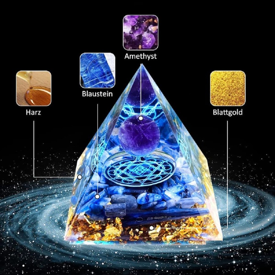 Orgon-Pyramide-blauer-Kristallkugel-Blattgold-Edelsteinen-Meditation-Yoga-Esoterik-2