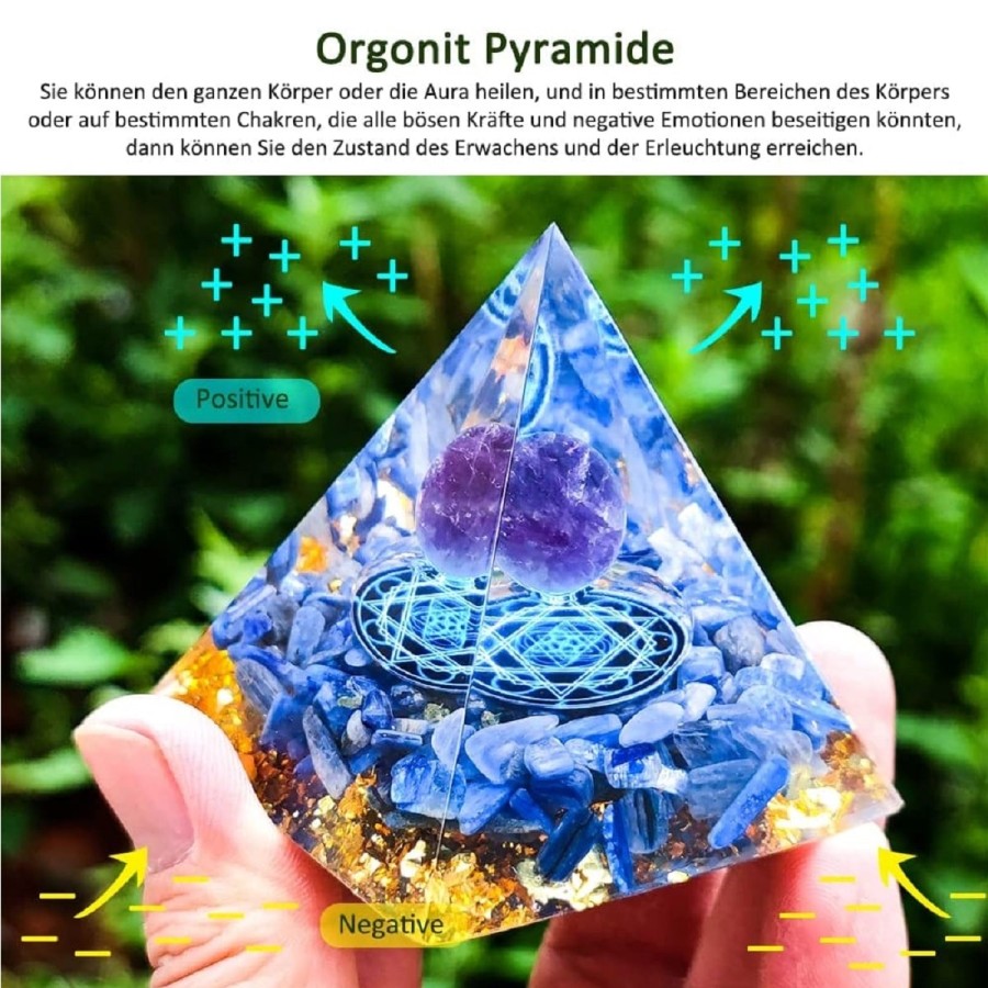 Orgon-Pyramide-blauer-Kristallkugel-Blattgold-Edelsteinen-Meditation-Yoga-Esoterik-3