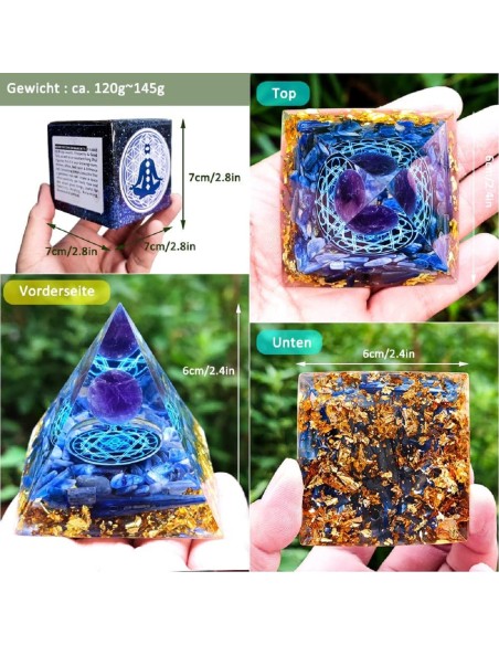 Orgon-Pyramide-blauer-Kristallkugel-Blattgold-Edelsteinen-Meditation-Yoga-Esoterik-7