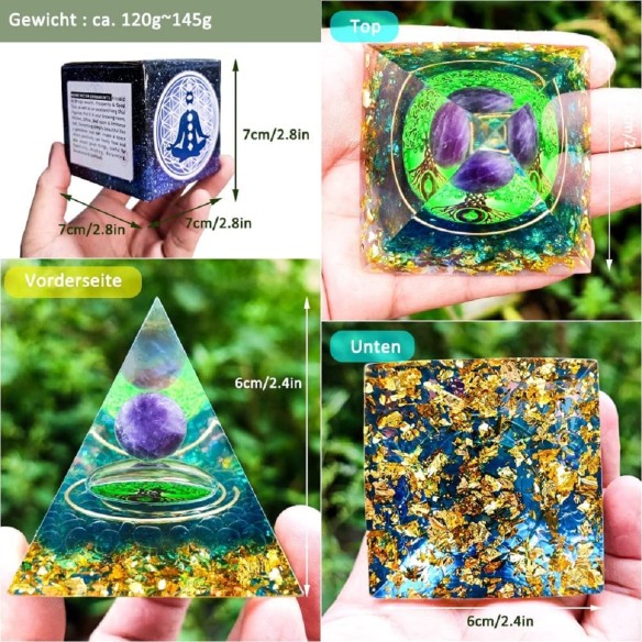 Orgonit-Orgon-Pyramide-gruene-Kristallkugel-Blattgold-Edelsteinen-5