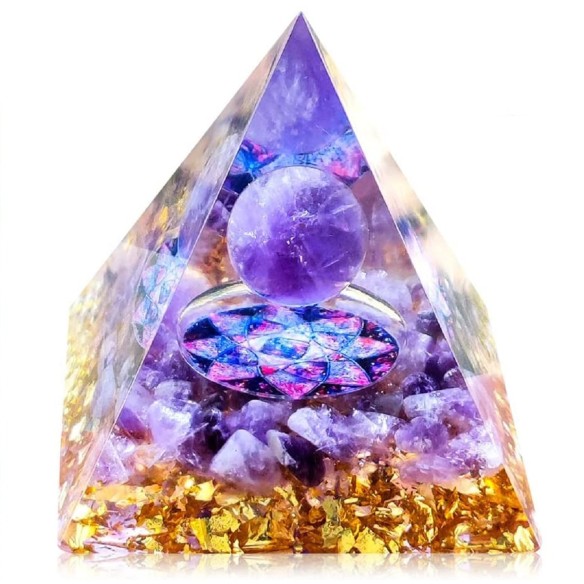 Orgonit-Orgon-Pyramide-violett-Kristallkugel-Blattgold-Edelsteinen-1