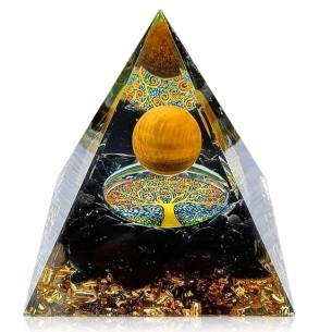 Orgonit-Orgon-Pyramide-schwarz-Goldkugel-Blattgold-Edelsteinen-4