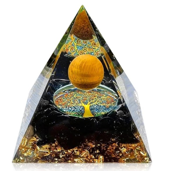 Orgonit-Orgon-Pyramide-schwarz-Goldkugel-Blattgold-Edelsteinen-4