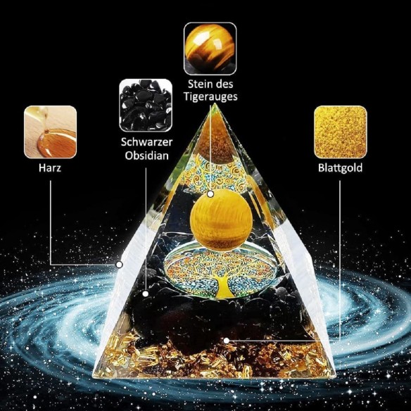 Orgonit-Orgon-Pyramide-schwarz-Goldkugel-Blattgold-Edelsteinen-1