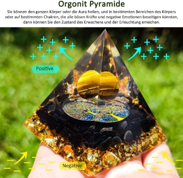Orgonit-Orgon-Pyramide-schwarz-Goldkugel-Blattgold-Edelsteinen-7