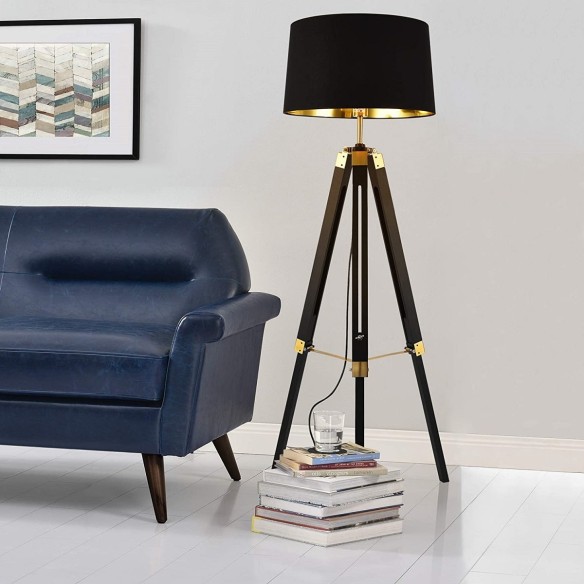 Katar-Tripod-Standleuchte-Stoffschirm-Schwarz-Gold-145cm-E27-2
