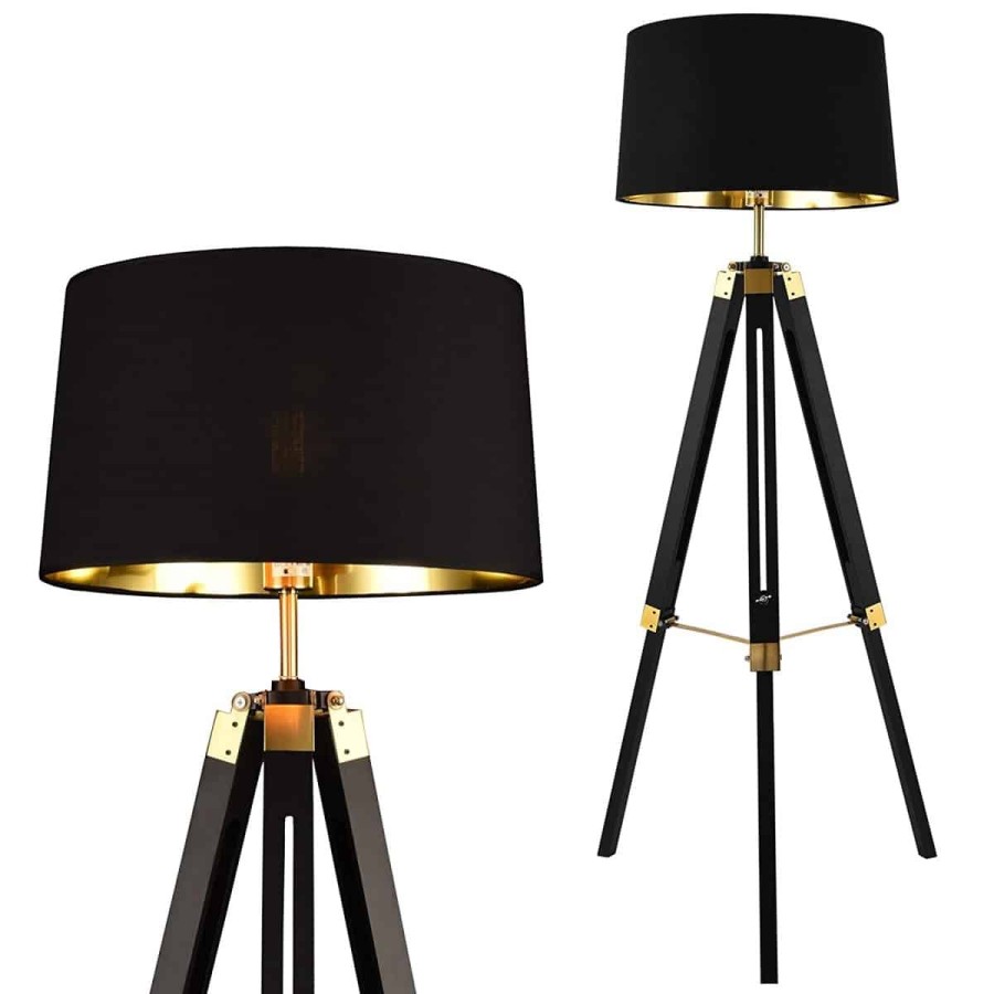 Katar-Tripod-Standleuchte-Stoffschirm-Schwarz-Gold-145cm-E27-3