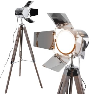 Studio-Tripod-Standleuchte-Stativ-Holz-verchromt-Hoehenverstellbar-148cm-vintage-1