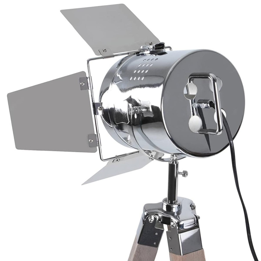 Studio-Tripod-Standleuchte-Stativ-Holz-verchromt-Hoehenverstellbar-148cm-vintage-8