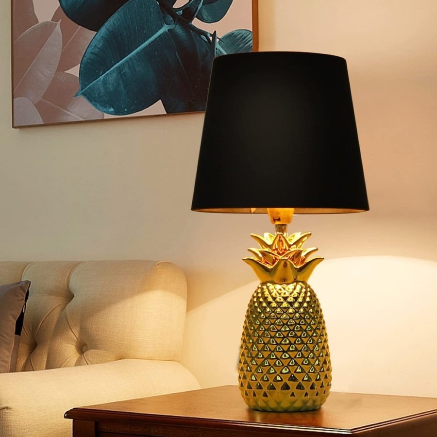 Ananas-Luxus-Tischleuchte-Nachtischlampe-36cm-hoch-E14-Gold-Schwarz-1