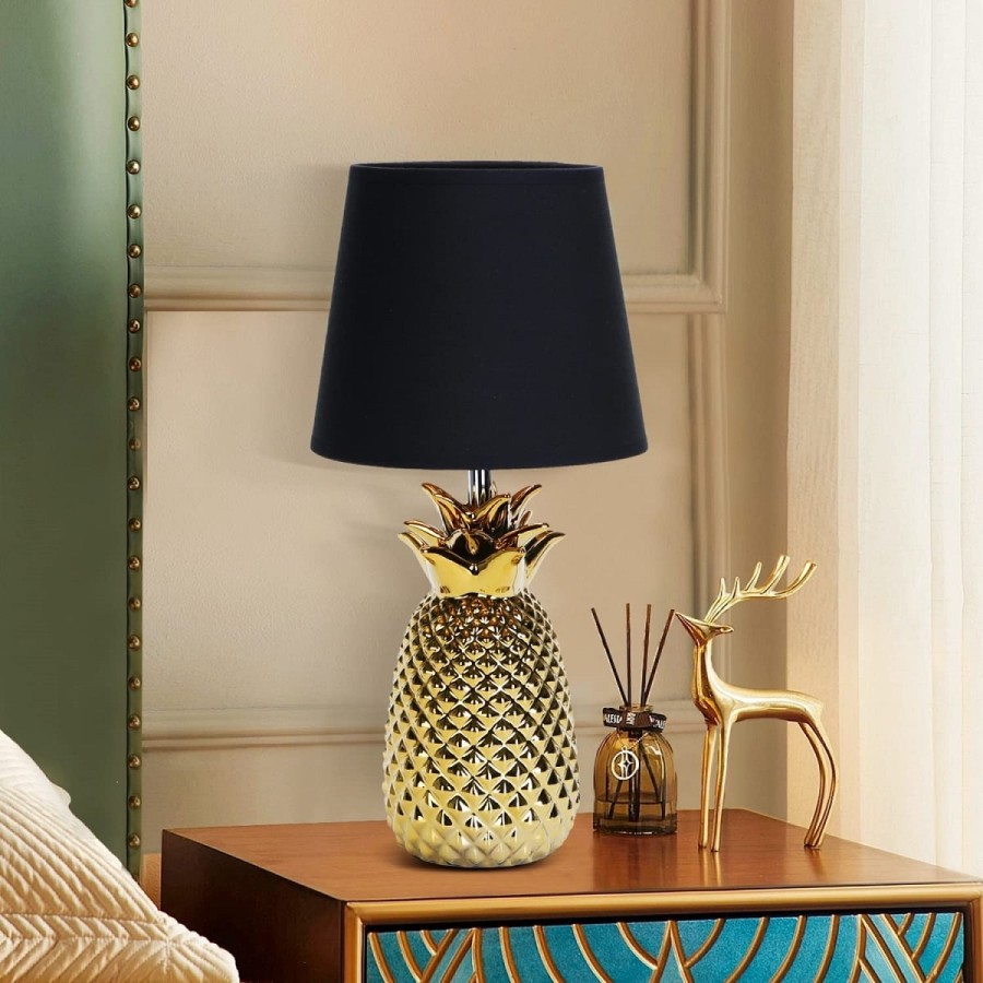 Ananas-Luxus-Tischleuchte-Nachtischlampe-36cm-hoch-E14-Gold-Schwarz-4