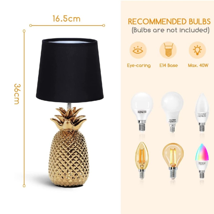 Ananas-Luxus-Tischleuchte-Nachtischlampe-36cm-hoch-E14-Gold-Schwarz-2