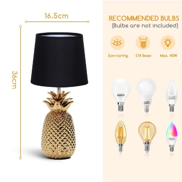 Ananas-Luxus-Tischleuchte-Nachtischlampe-36cm-hoch-E14-Gold-Schwarz-2