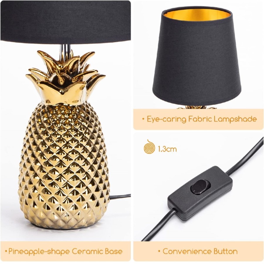 Ananas-Luxus-Tischleuchte-Nachtischlampe-36cm-hoch-E14-Gold-Schwarz-8